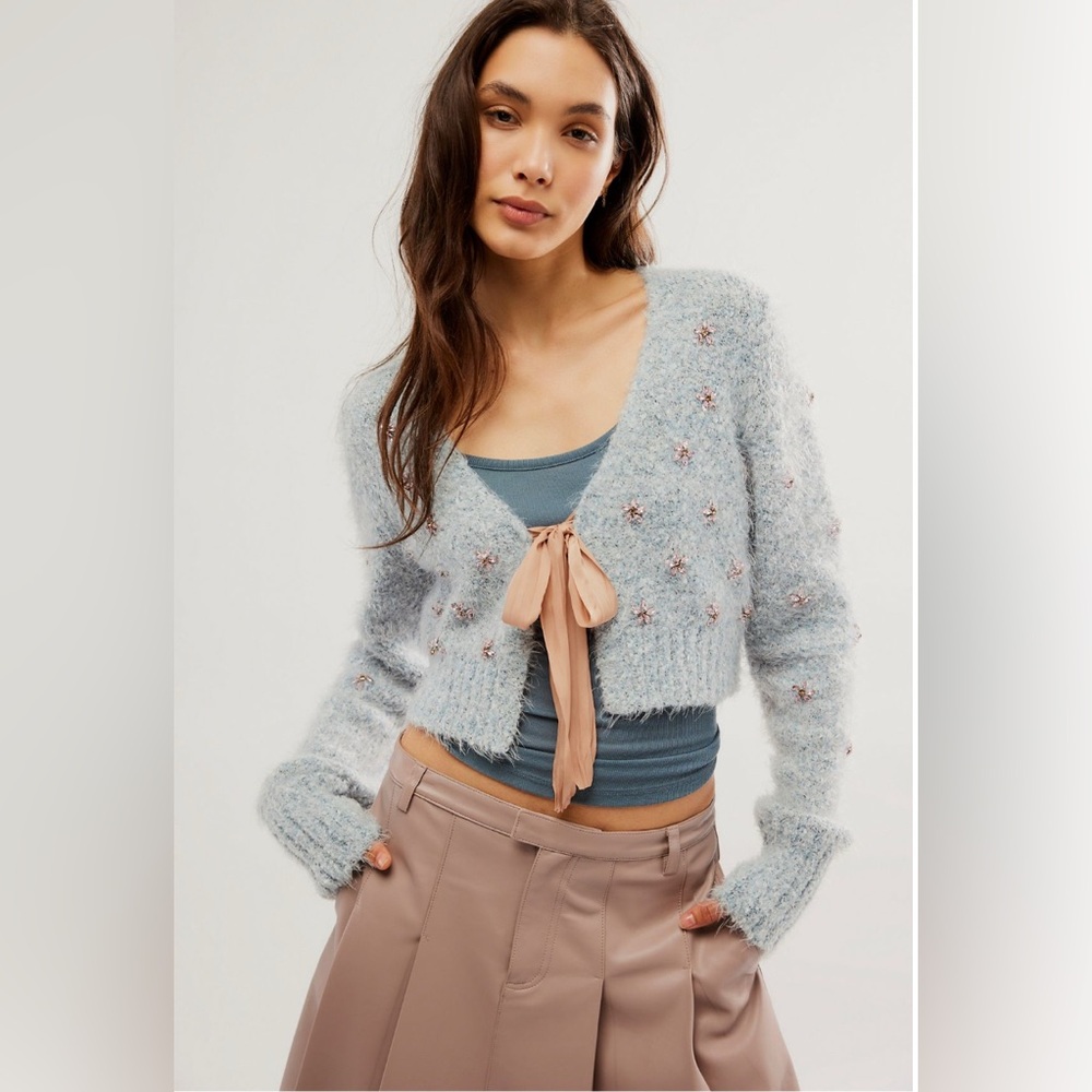 Free People Twinkle Cardi in Light Blue Size Small